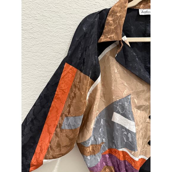 80s-90s Vintage Jamboree New York Windbreaker Black Brown White Dolman Jacket - Picture 5 of 5